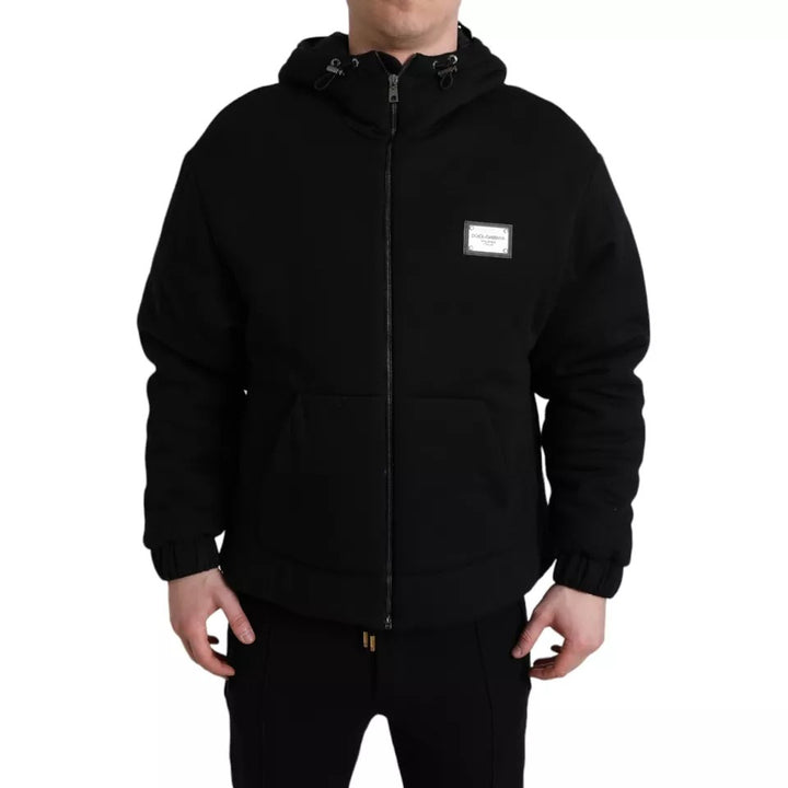 Dolce & Gabbana Black Cotton Hooded Logo Bomber Jacket