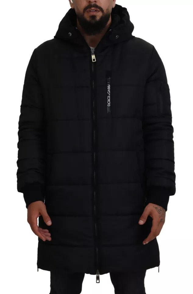 Dolce & Gabbana Black Nylon Hooded Parka Coat Winter Jacket