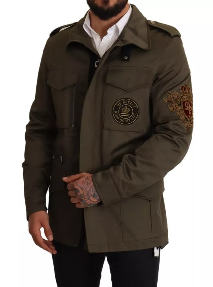 Dolce & Gabbana Green Cotton DG Love Blouson Coat Jacket