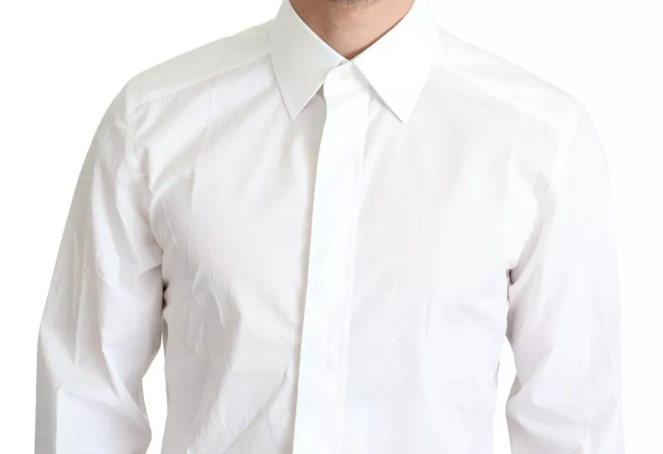 Dolce & Gabbana White Cotton Poplin Dress Formal GOLD Shirt