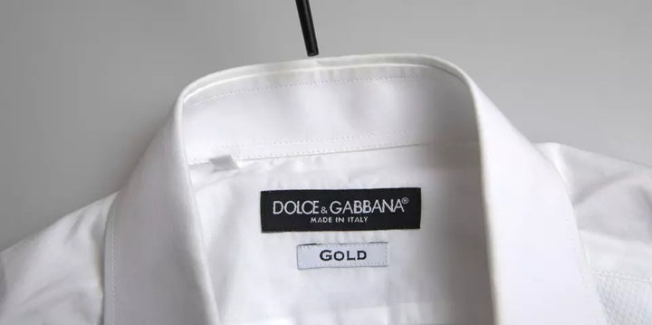 Dolce & Gabbana White Formal Cotton Tuxedo Dress GOLD Shirt