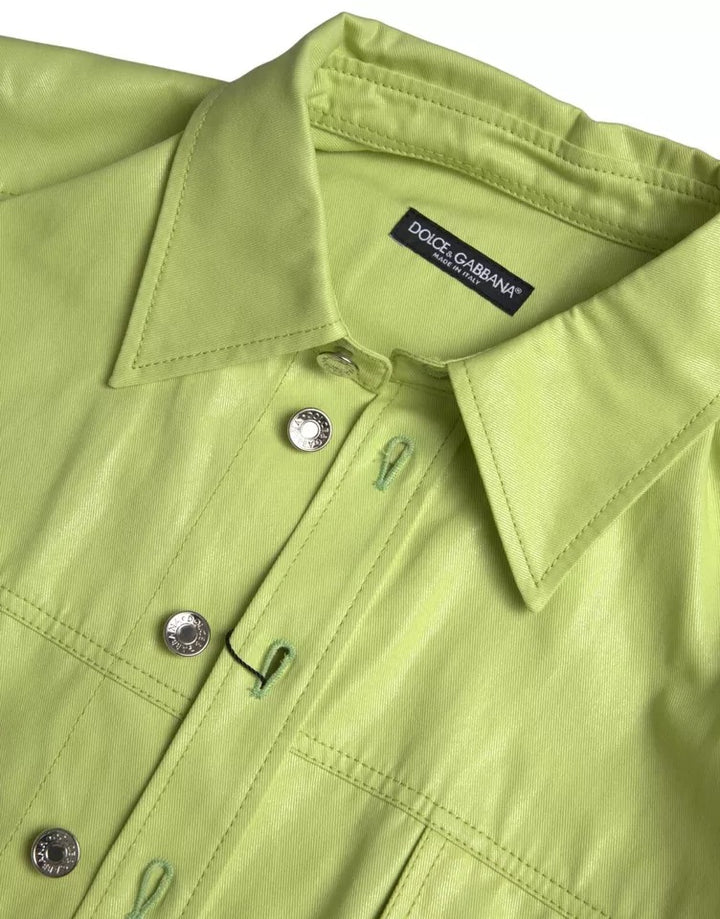 Dolce & Gabbana Green Cotton Collared Casual Button Down Shirt