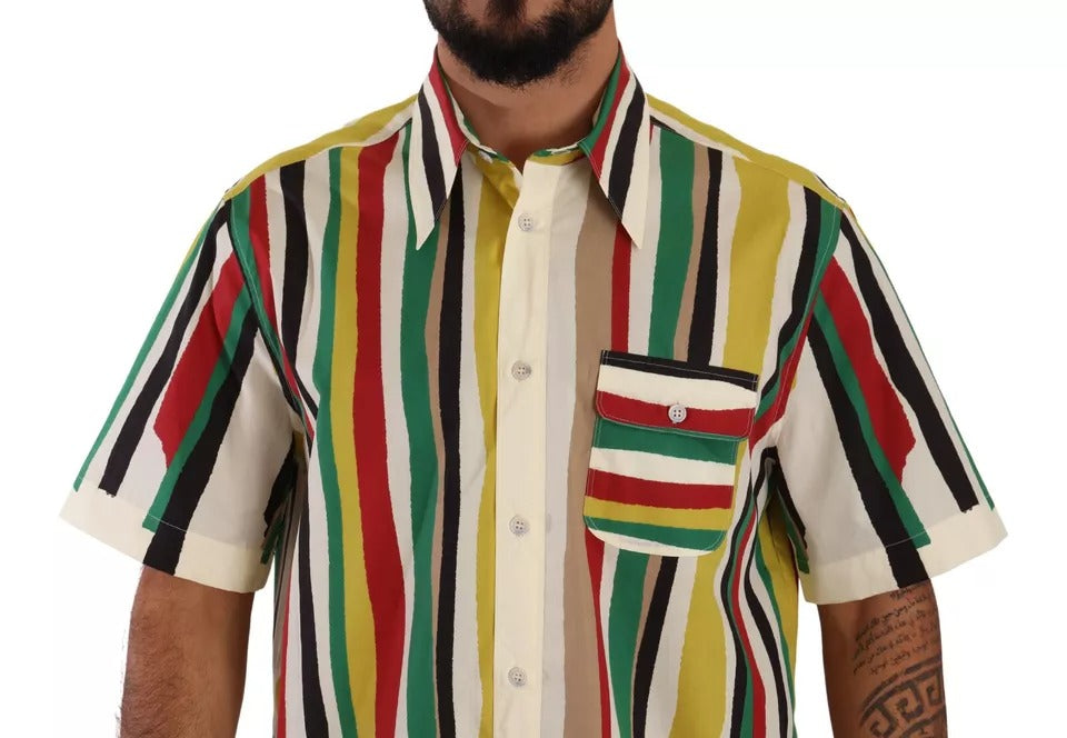 Dolce & Gabbana Multicolor Striped Short Sleeve Cotton Shirt