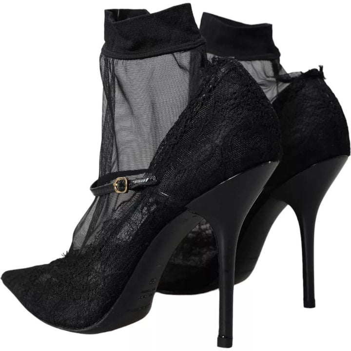 Dolce & Gabbana Black Tulle Stretch Boots Pumps Shoes