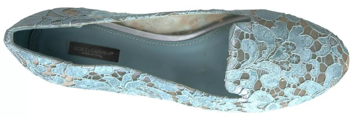 Dolce & Gabbana Light Blue Floral Lace Loafers Flats Shoes