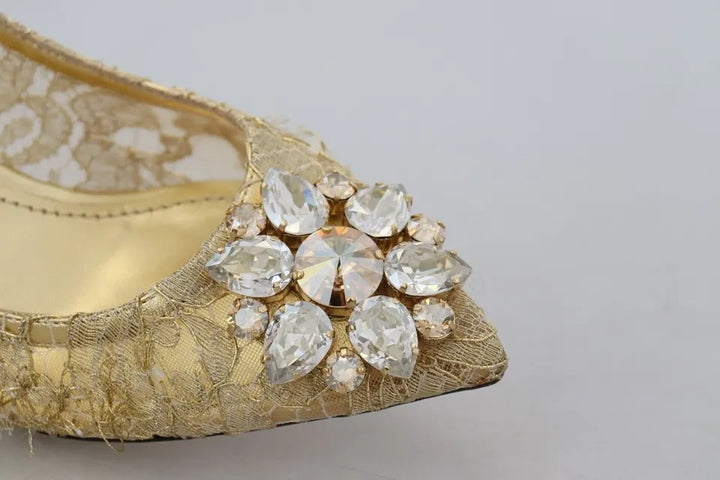 Dolce & Gabbana Gold Taormina Lace Crystal Heels Pumps Shoes