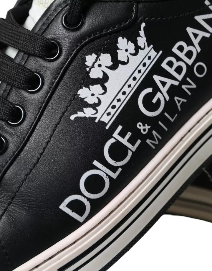 Dolce & Gabbana Black Leather Crown Milano Men Sneakers Shoes