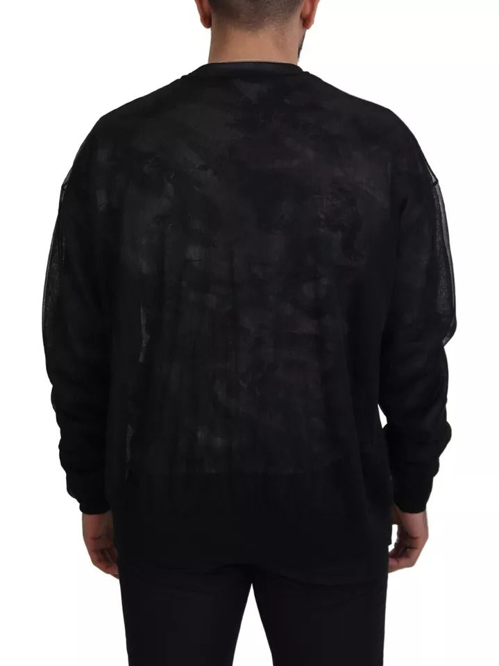 Dolce & Gabbana Black Polyester Crewneck Pullover Sweater