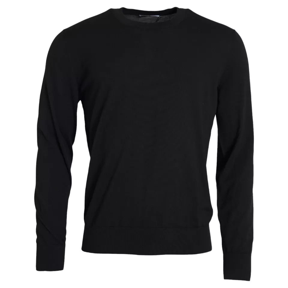 Dolce & Gabbana Black Wool Knit Crew Neck Pullover Sweater