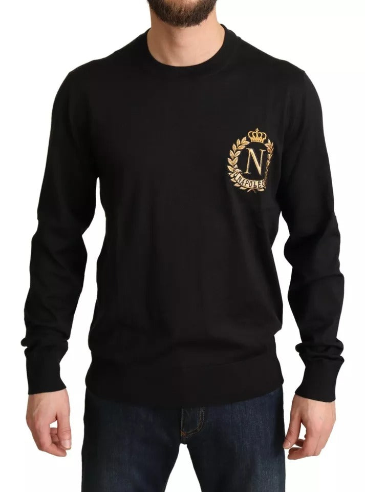 Dolce & Gabbana Black Wool Silk Napoleon Gold Sweater