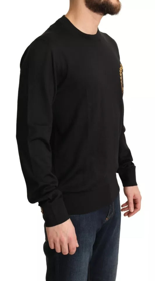 Dolce & Gabbana Black Wool Silk Napoleon Gold Sweater