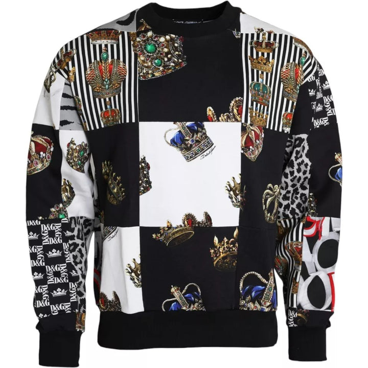 Dolce & Gabbana Multicolor Crown Print Patchwork Sweatshirt Sweater