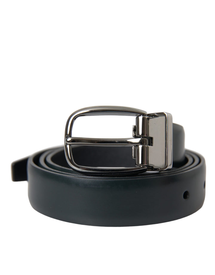 Dolce & Gabbana Black Leather Silver Metal Buckle Belt Men