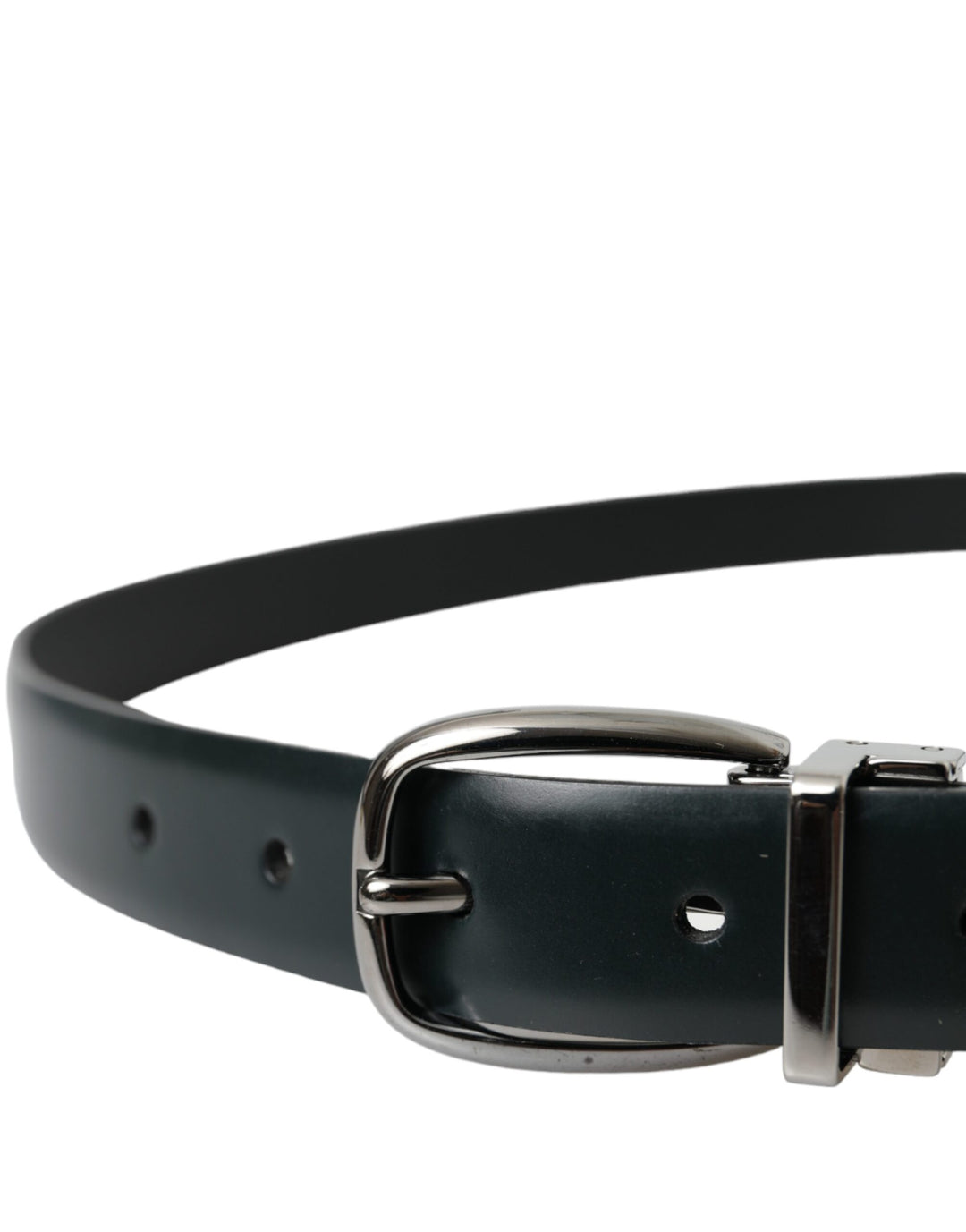 Dolce & Gabbana Black Leather Silver Metal Buckle Belt Men