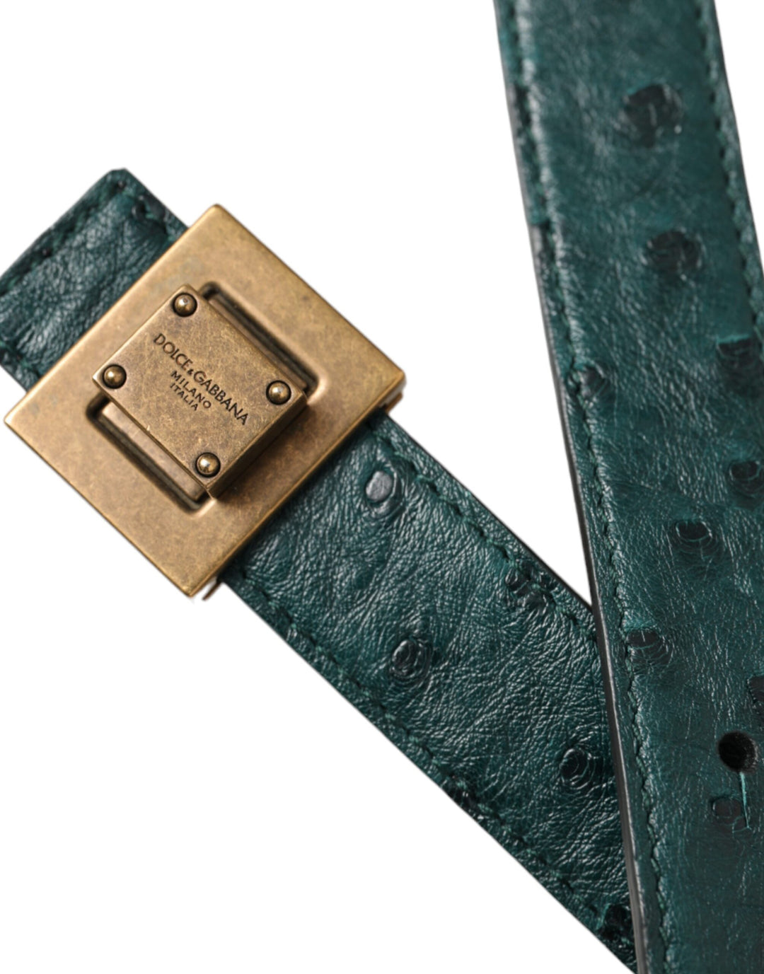 Dolce & Gabbana Dark Green Leather Square Metal Buckle Belt