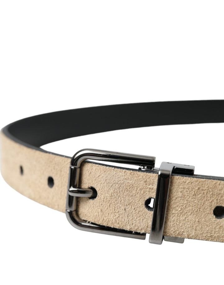 Dolce & Gabbana Beige Suede Leather Silver Metal Buckle Belt