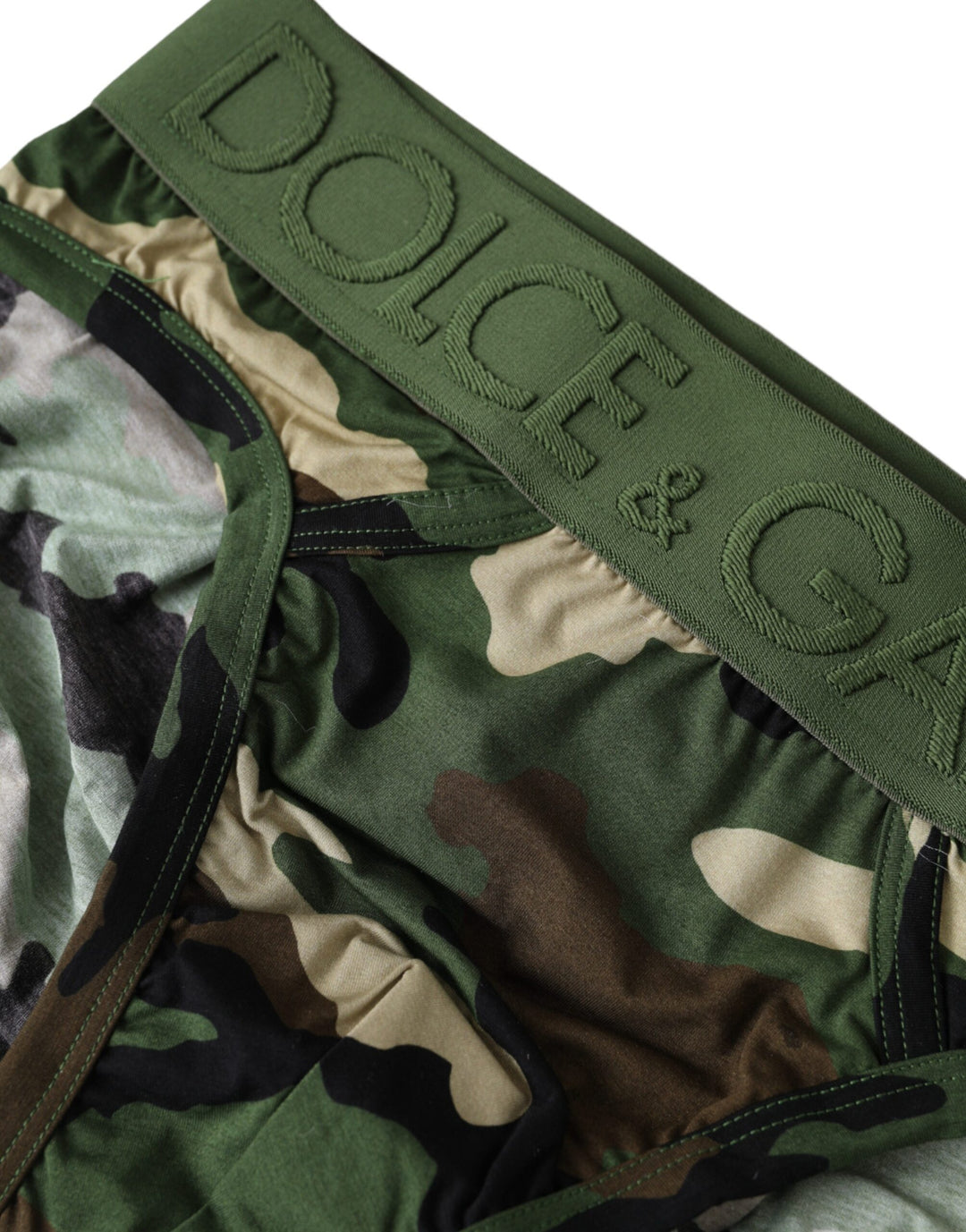 Dolce & Gabbana Green Camouflage Logo Cotton Mid Slip Underwear