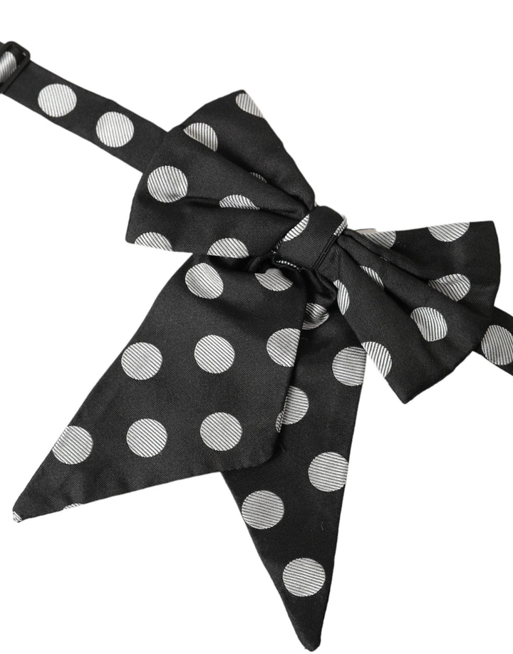 Dolce & Gabbana Black Polka Dots Ribbon Adjustable Neck Bow Tie