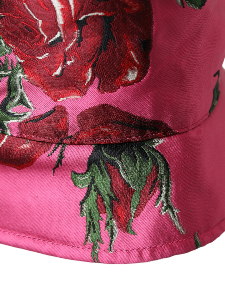 Dolce & Gabbana Pink Floral Cap Cotton Bucket Hat Men