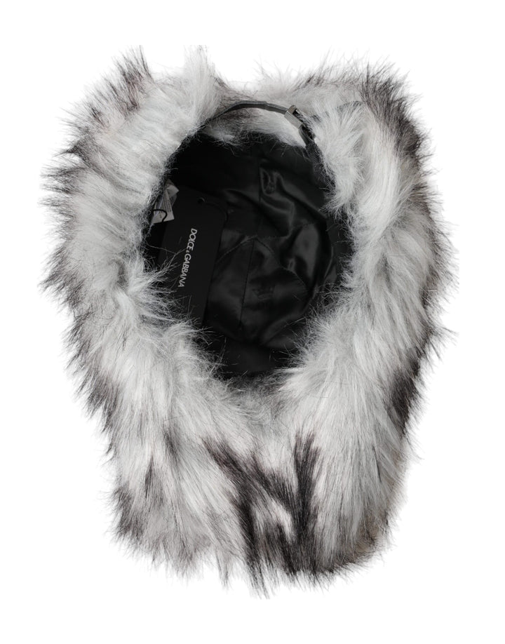 Dolce & Gabbana Black White Faux Fur Baseball Hat Men