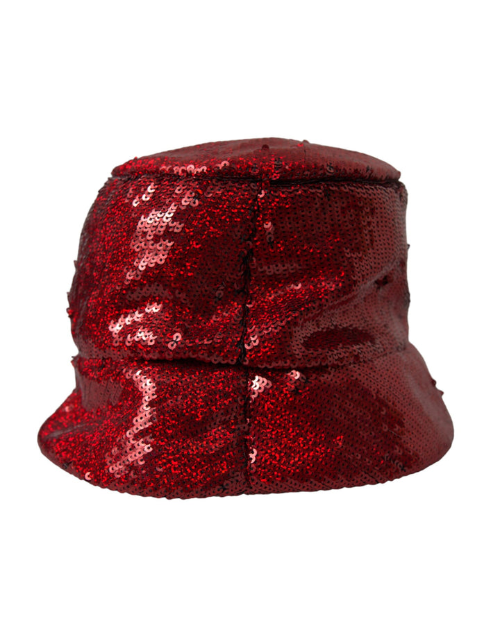 Dolce & Gabbana Red Sequined Nylon Bucket Hat Men