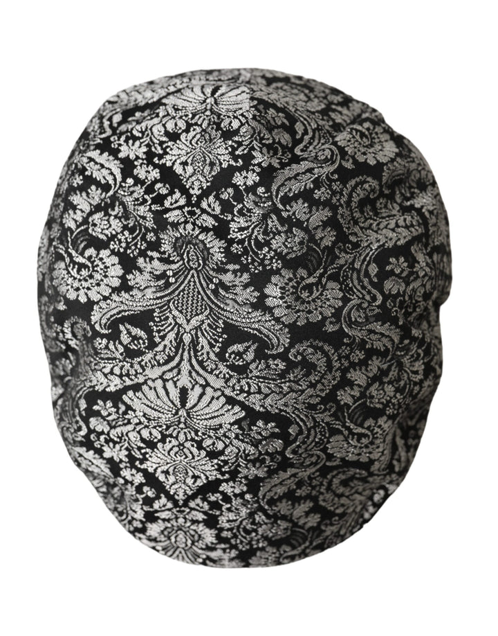 Dolce & Gabbana Black Silver Floral Jacquard Newsboy Hat Men