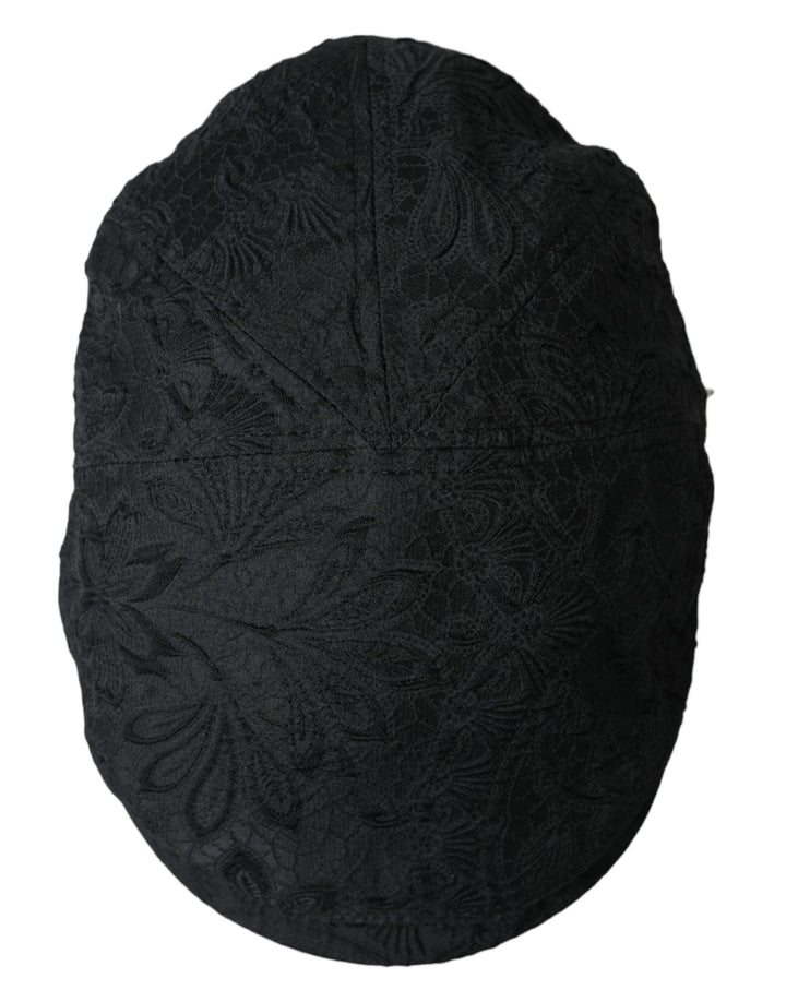 Dolce & Gabbana Black Floral Brocade Newsboy Hat Men