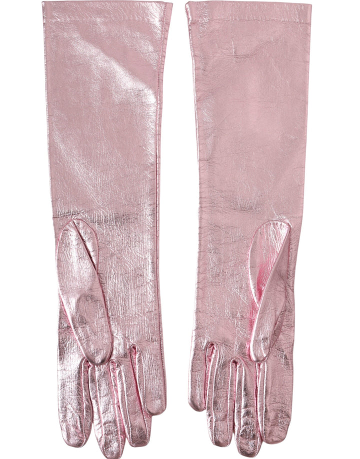 Dolce & Gabbana Pink Laminated Logo Mid Arm Length Gloves