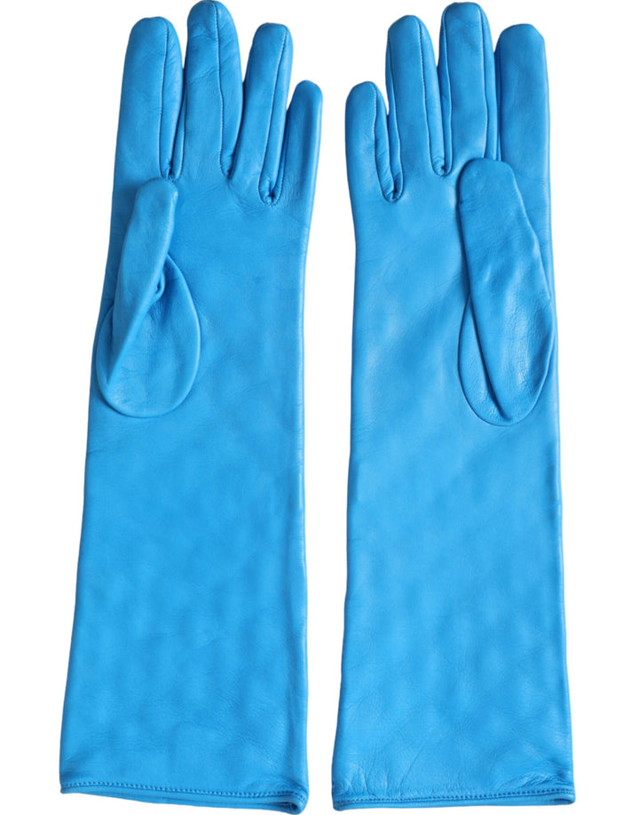 Dolce & Gabbana Blue Leather Quilted Mid Arm Length Gloves