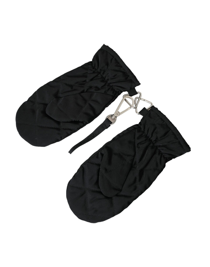 Dolce & Gabbana Black Quilted Nylon Wrist Length Mitten Gloves