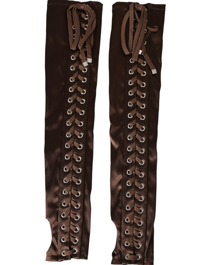 Dolce & Gabbana Brown Acetate Lace Up Fingerless Gloves