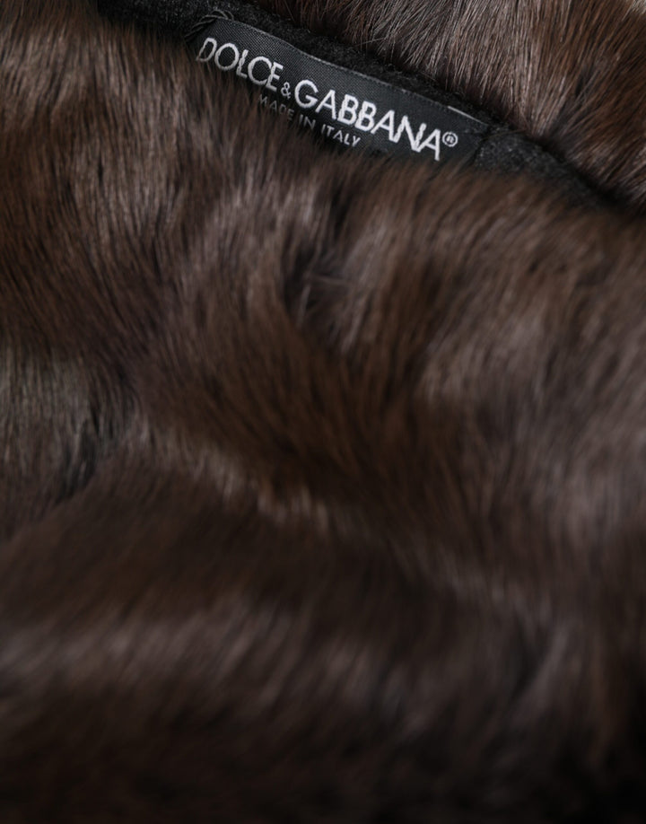 Dolce & Gabbana Brown Weasel Fur Womens Cashmere Hat Beanie