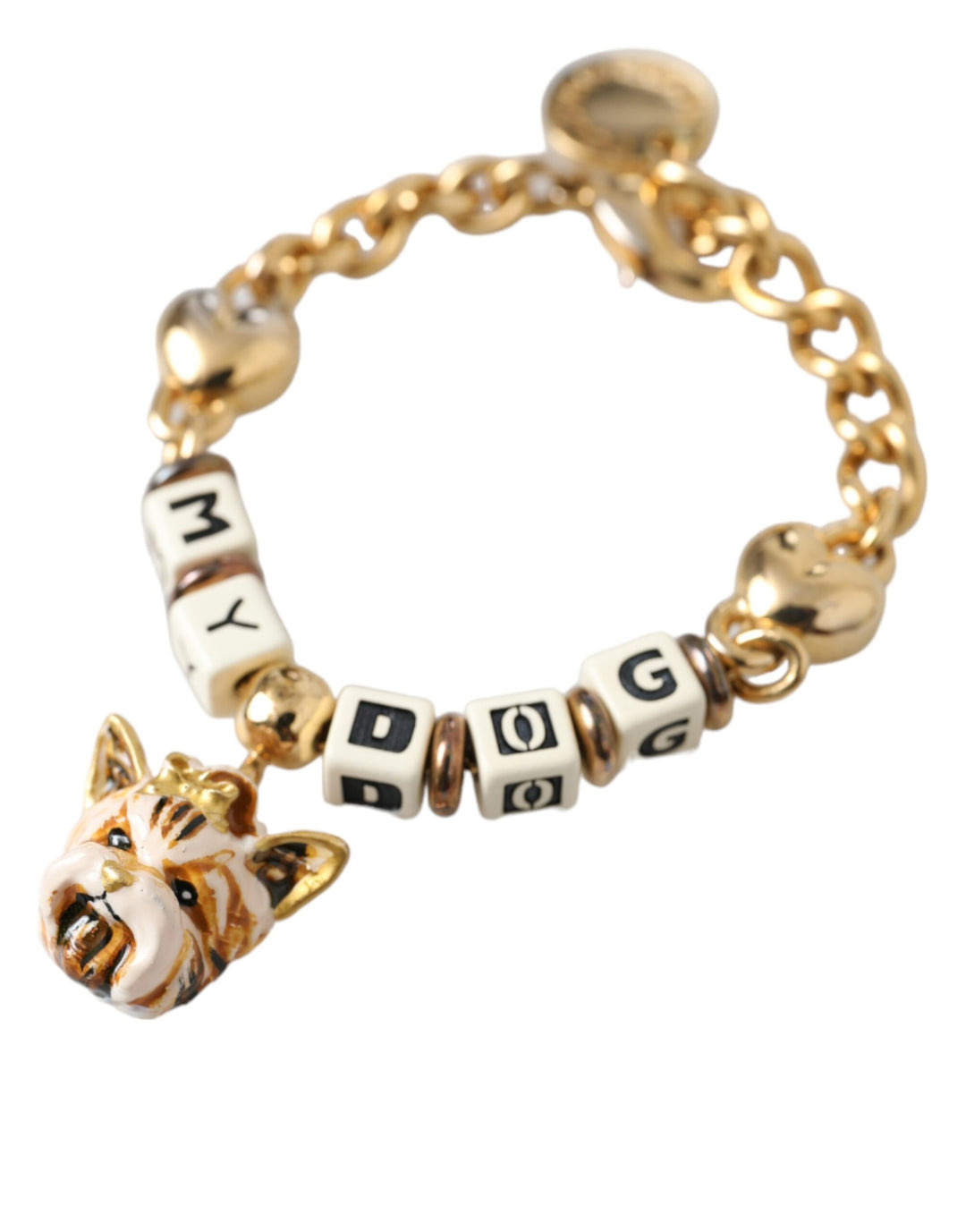 Dolce & Gabbana Gold Tone Brass Chain MY DOG Heart Bracelet