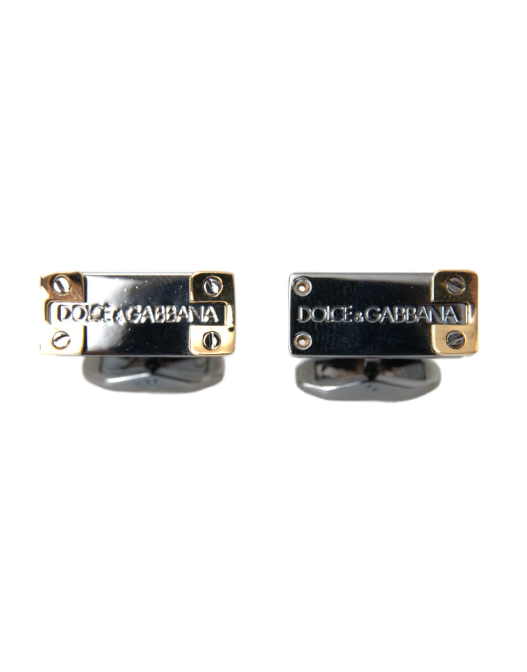 Dolce & Gabbana Silver Gold Plated Brass DG Logo Pin Cufflinks