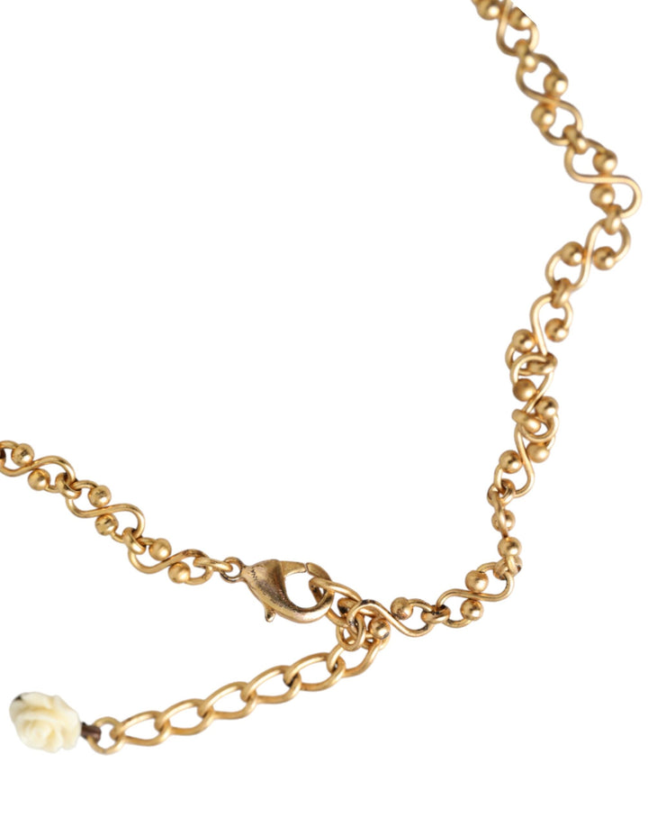 Dolce & Gabbana Gold Brass Chain Sacred Heart Crystal Charm Necklace