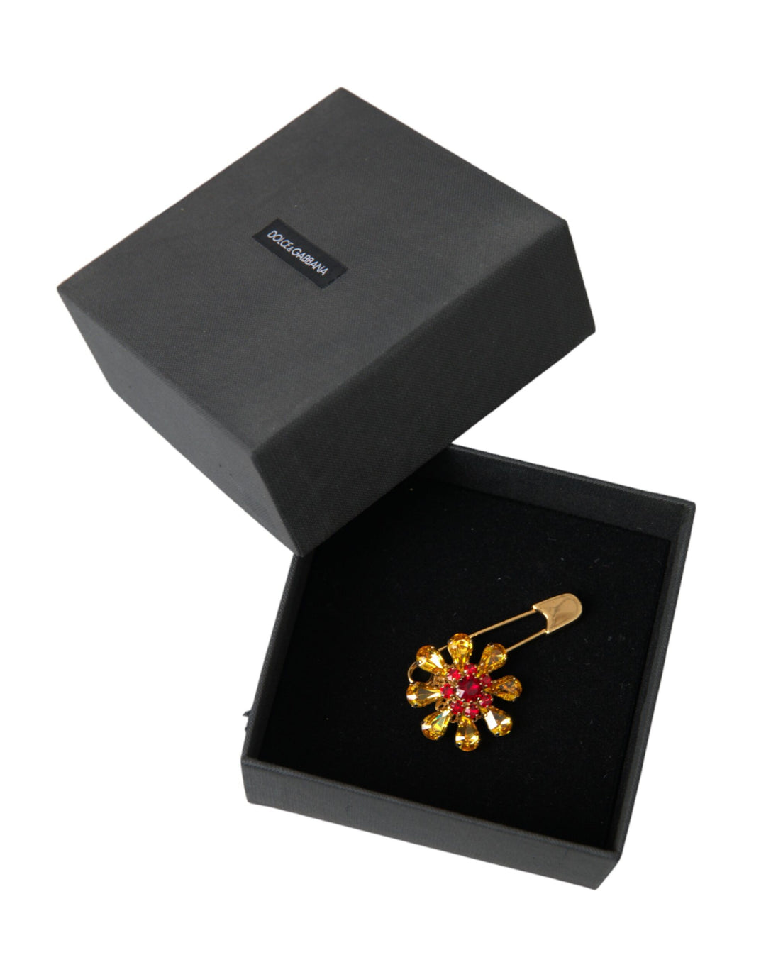 Dolce & Gabbana Gold Brass Floral Crystal Jewelry Brooch Pin