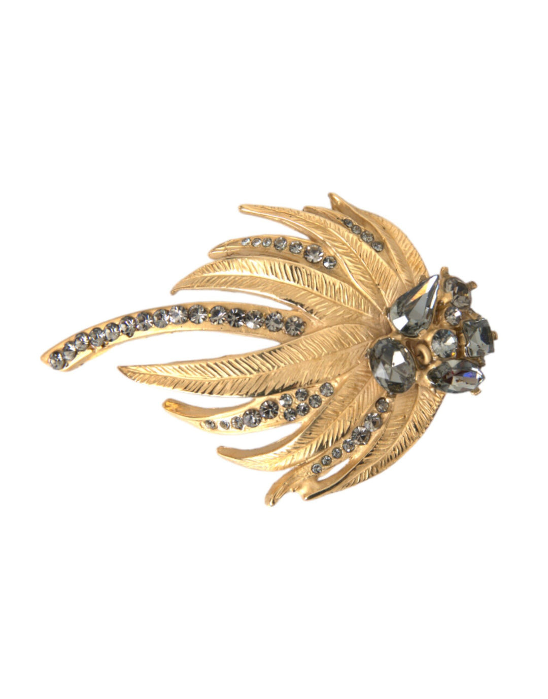 Dolce & Gabbana Gold Brass Leaf Crystal Embellished Brooch Pin