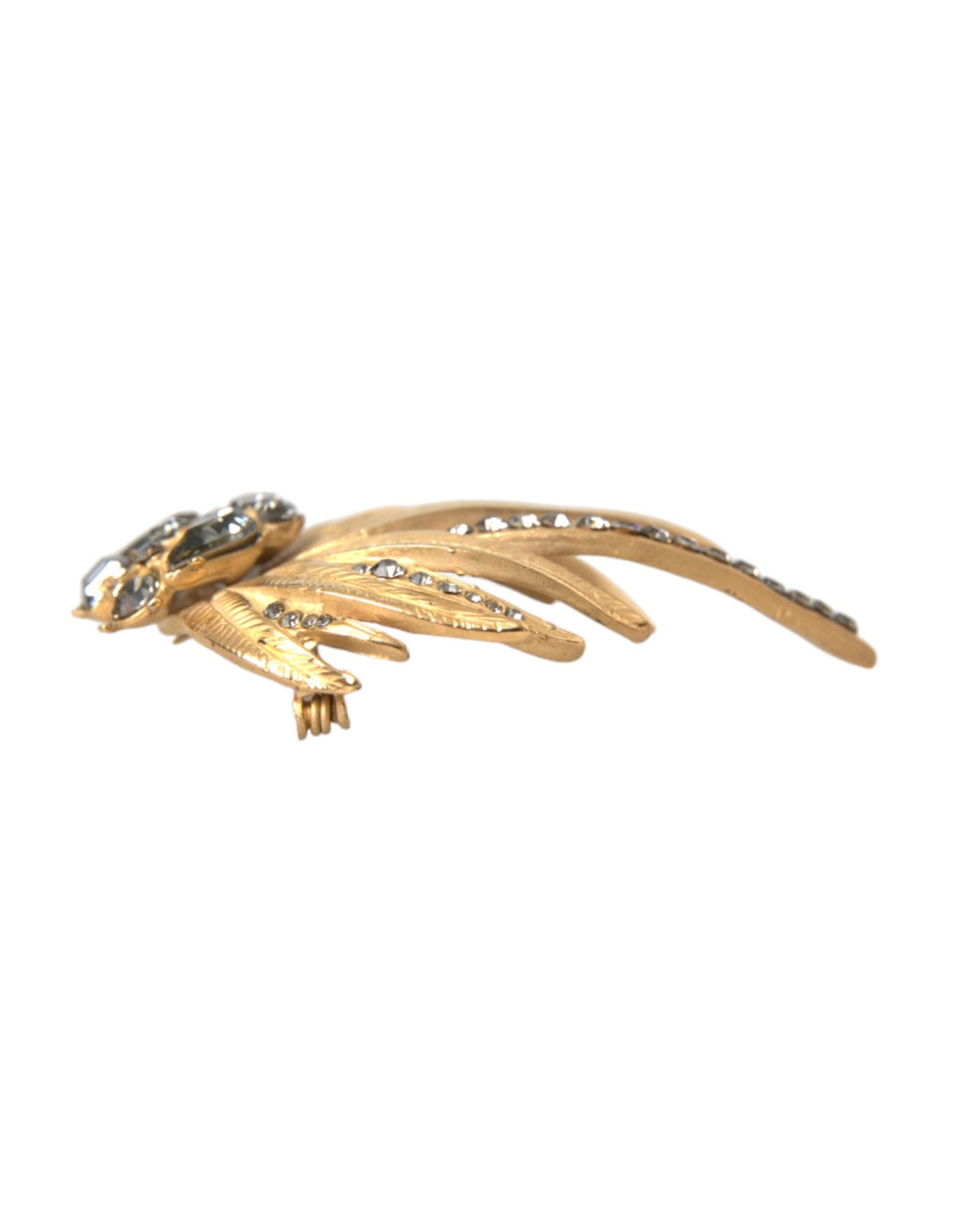 Dolce & Gabbana Gold Brass Leaf Crystal Embellished Brooch Pin