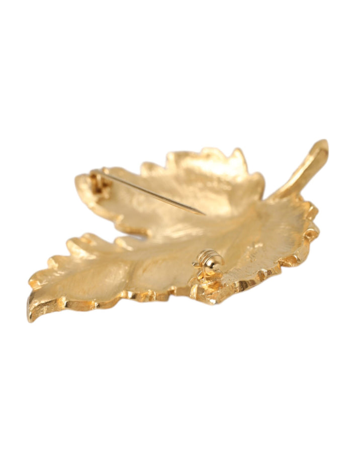 Dolce & Gabbana Gold Brass Leaf Embellished Women Brooch Pin