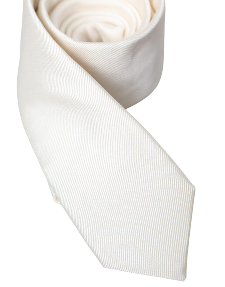 Dolce & Gabbana White Solid 100% Silk Adjustable Tie