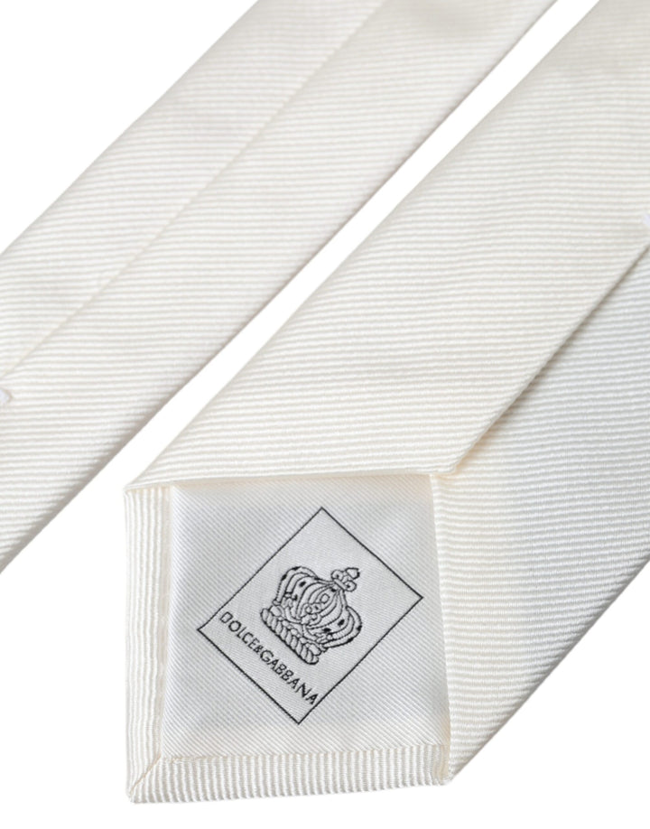 Dolce & Gabbana White Solid 100% Silk Adjustable Tie