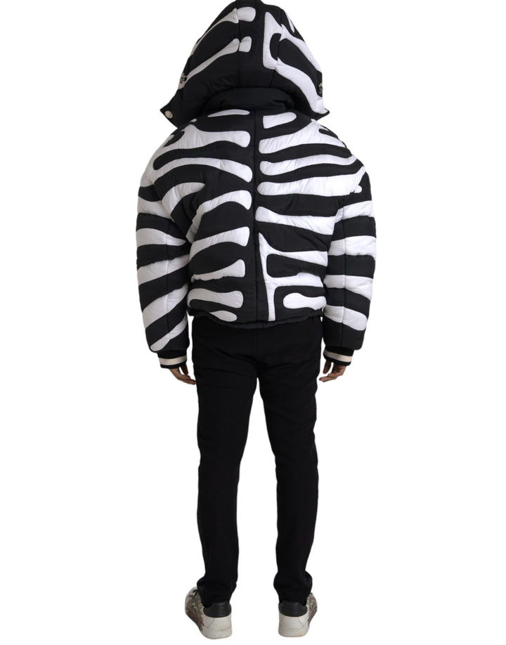 Dolce & Gabbana Black White Stripes Hooded Puffer Jacket