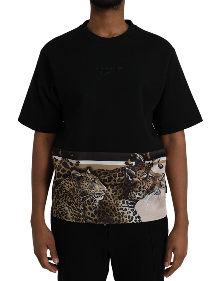 Dolce & Gabbana Black Leopard Cotton Short Sleeves T-shirt