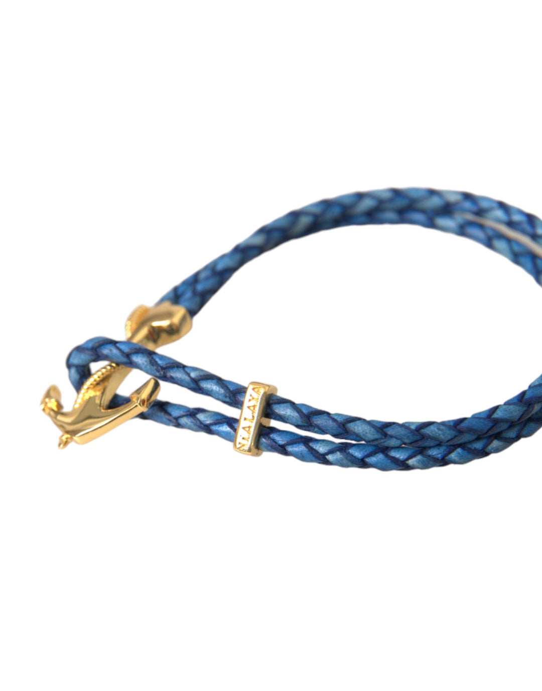 Nialaya Blue Gold Anchor 925 Silver Charm Bracelet Mens