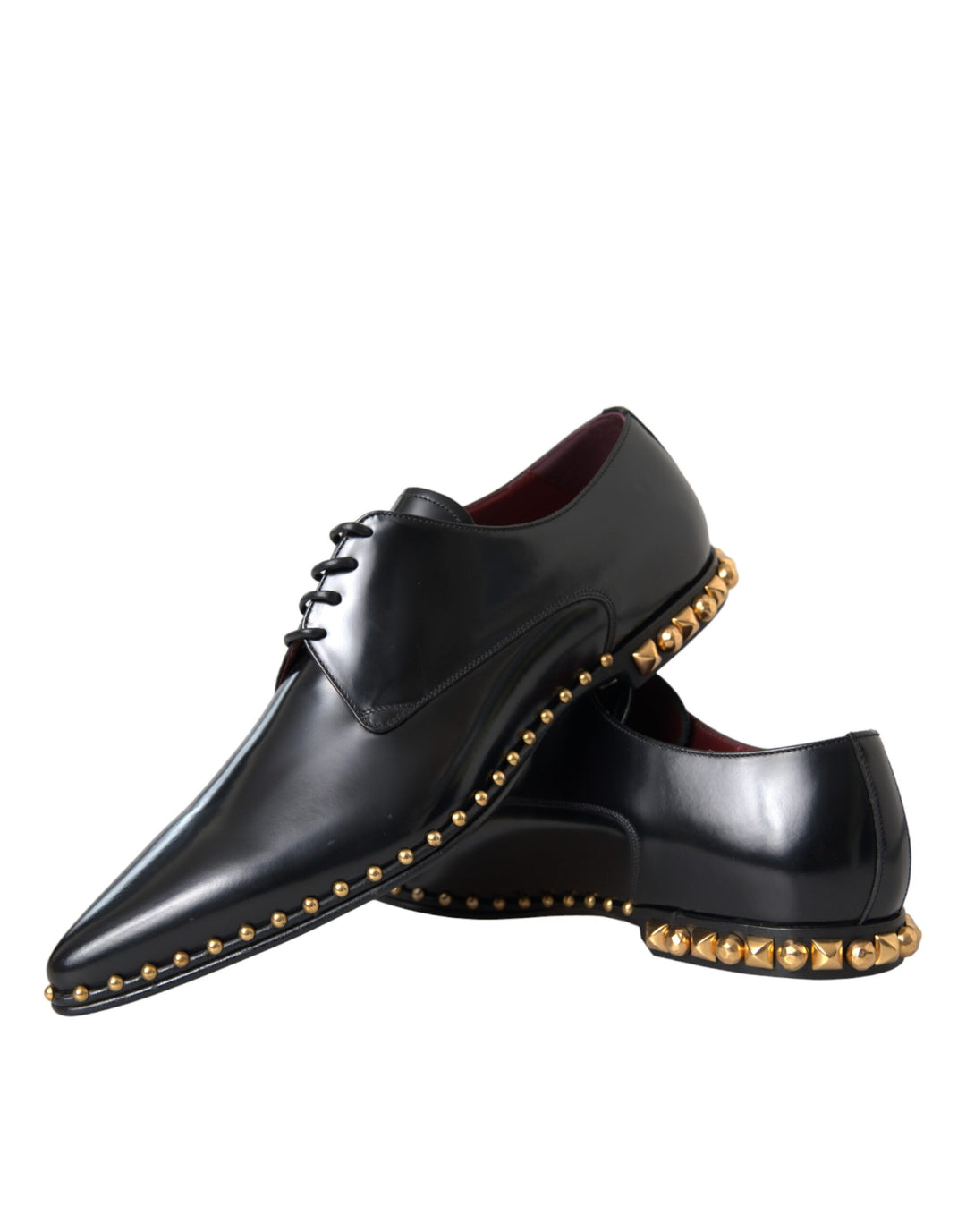 Dolce & Gabbana Black Leather Gold Studded Derby Dress Shoes