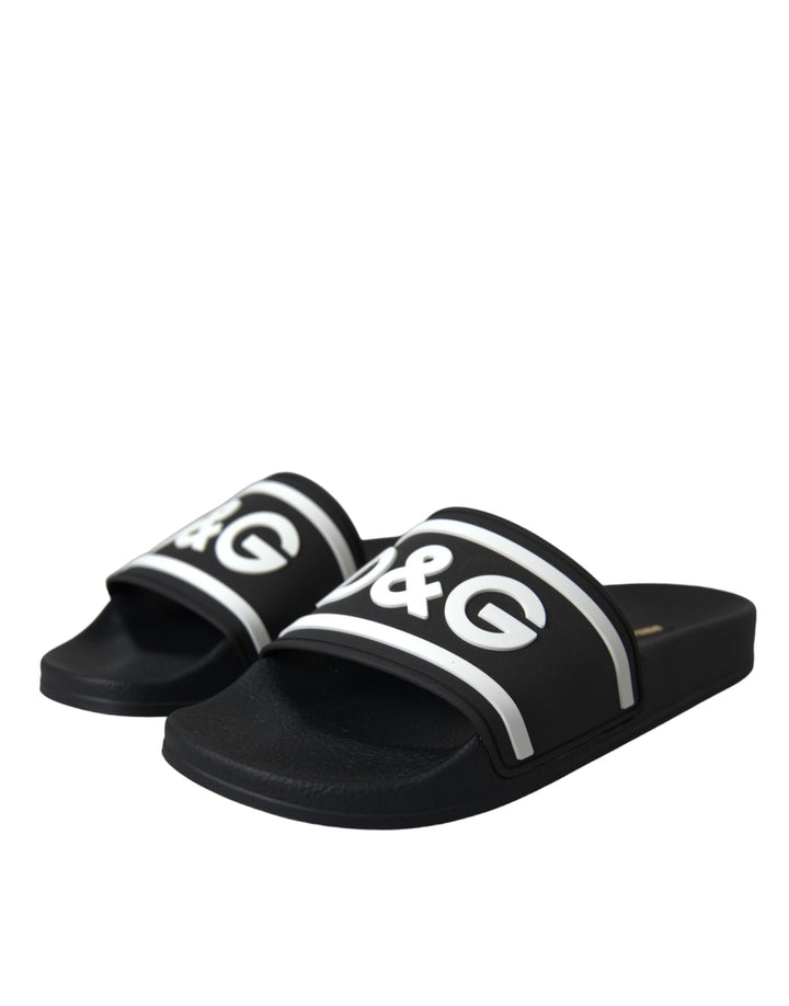 Dolce & Gabbana Black White Sandals Rubber Beachwear Shoes