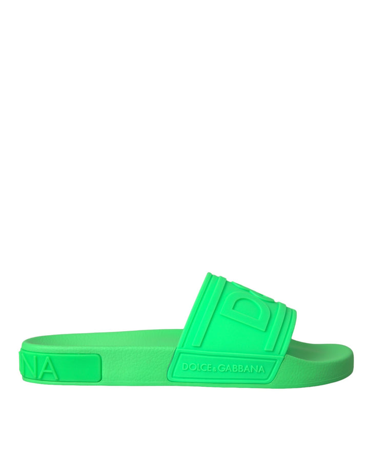 Dolce & Gabbana Green Leather Slides Sandals Beachwear Shoes