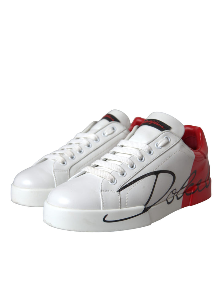 Dolce & Gabbana White Red Leather Logo Low Top Sneakers Shoes