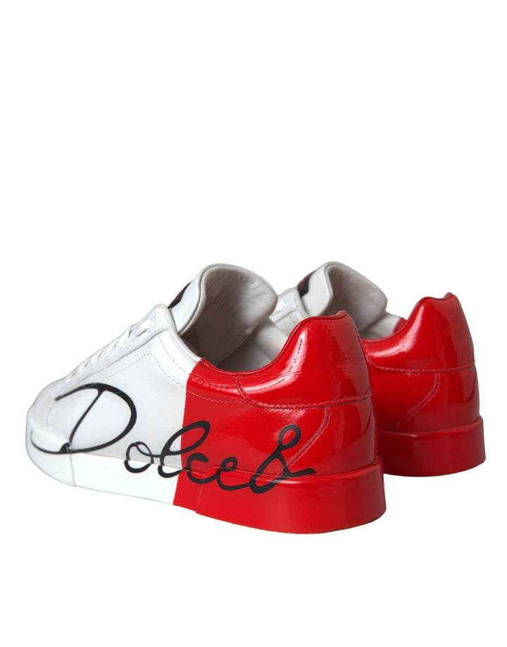 Dolce & Gabbana White Red Leather Logo Low Top Sneakers Shoes