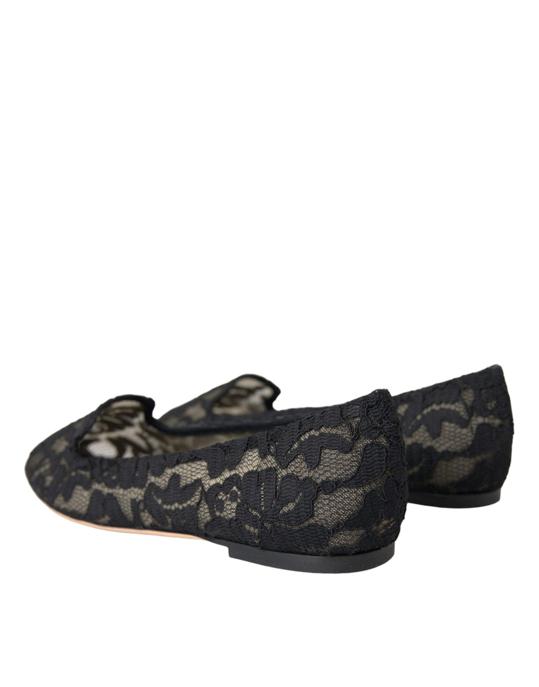 Dolce & Gabbana Black Floral Taormina Lace Loafer Flat Shoes